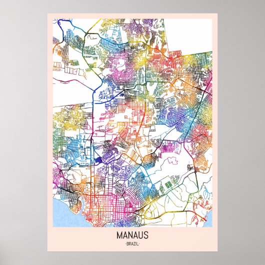 Poster Carte de Manaus Brésil (Devant)