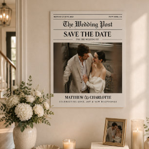 Poster Carte de mariage beige pour annoncer la date de vo