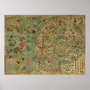 Poster Carte de marina de Carta de la Scandinavie par