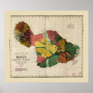 Poster Carte de Maui, Hawaiian Island (1885)