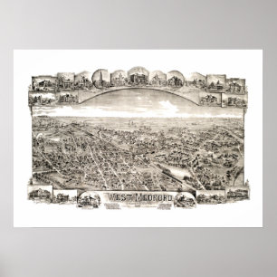 Poster Carte de Medford occidental, le Massachusetts en
