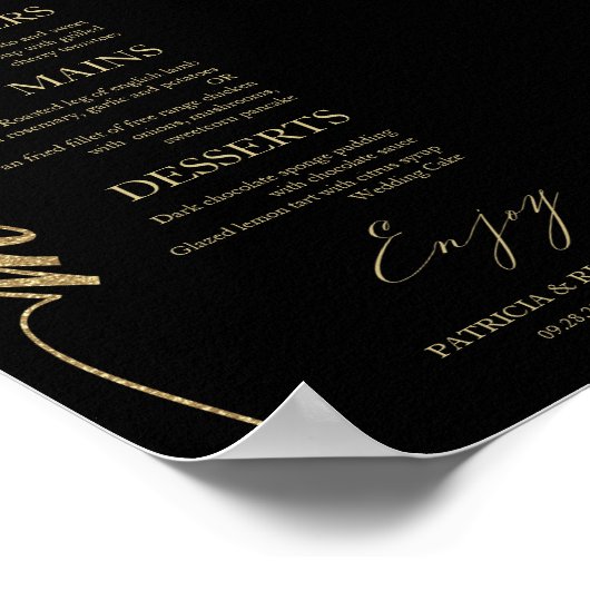 Poster Carte de menu Mariage Imprimable 4x9 pour plaque (Coin)