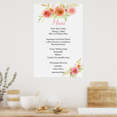 Poster Carte de menu rose Mariage Floral Aquarelle (Cuisine)