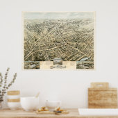 Poster Carte de Meriden, Connecticut de 1875 (Cuisine)