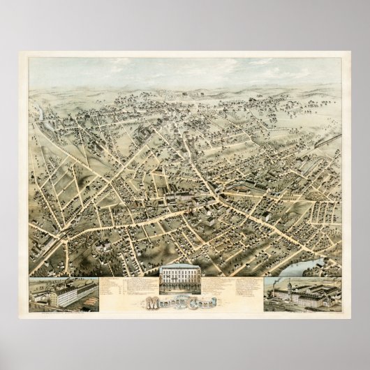 Poster Carte de Meriden, Connecticut de 1875 (Devant)