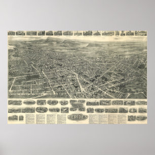 Poster Carte de Meriden le Connecticut à partir de 1918