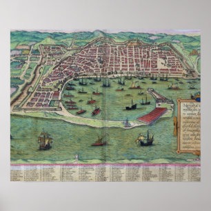 Poster Carte de Messine, de "Civitates Orbis Terrarum"