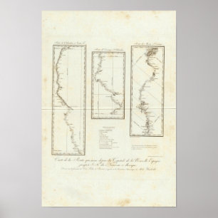 Poster Carte de Mexico vers Santa Fe Nouveau Mexique