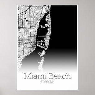 Poster Carte de Miami Beach - Floride - Carte de ville Po