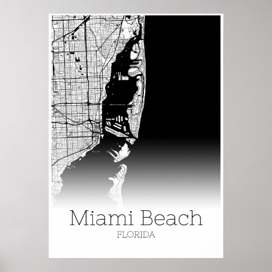 Poster Carte de Miami Beach - Floride - Carte de ville Po (Devant)