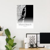 Poster Carte de Miami Beach - Floride - Carte de ville Po (Bureau à domicile)