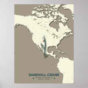 Poster Carte de migration de la grue de Sandhill - Minima