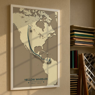 Poster Carte de migration de la Paruline Jaune - Minimali