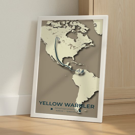 Poster Carte de migration de la Paruline Jaune - Minimali