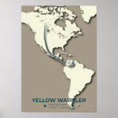 Poster Carte de migration de la Paruline Jaune - Minimali (Devant)