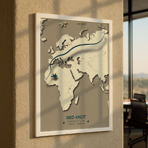 Poster Carte de migration du noeud rouge - Oiseau Vintage