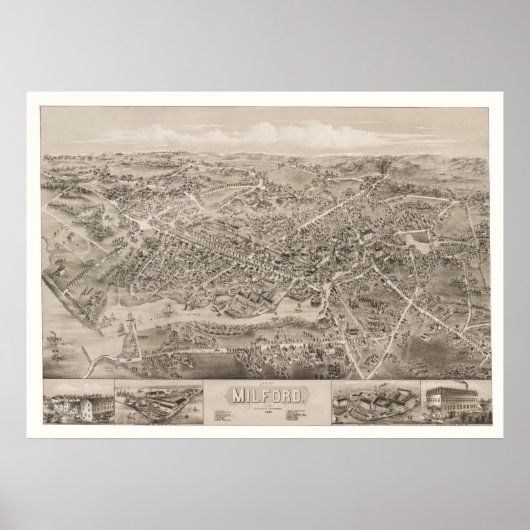 Poster Carte de Milford, CT de 1882 (Devant)