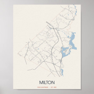 Poster Carte de Milton, New Hampshire – depuis 1802