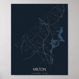 Poster Carte de Milton, New Hampshire (la nuit)