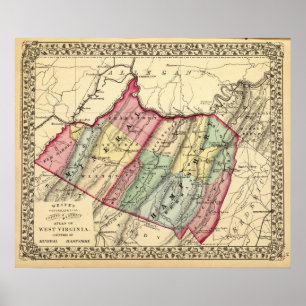Poster Carte de minerai, comtés du Hampshire