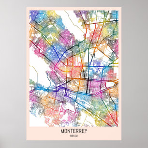 Poster Carte de Monterrey Ville de Mexico