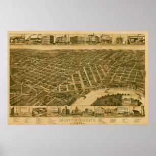 Poster Carte de Montgomery, capitale de l'Alabama (1887)