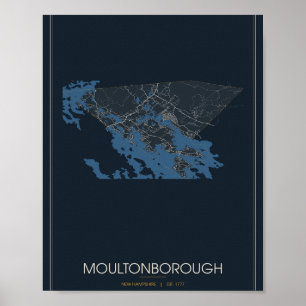 Poster Carte de Moultonborough New Hampshire (Ni
