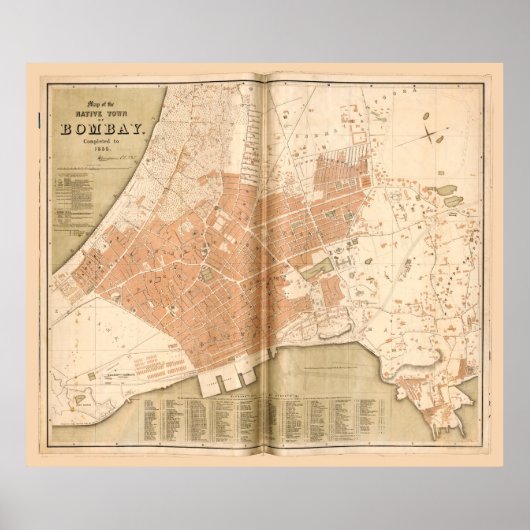 Poster Carte de Mumbai (Bombay), Inde (1855) (Devant)