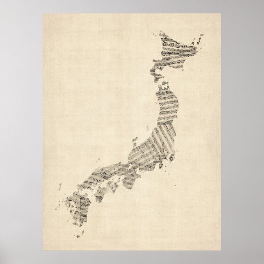 Poster Carte de musique ancienne feuille du Japon (Devant)