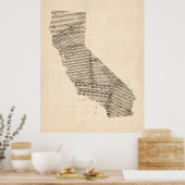 Poster Carte de musique Old Sheet de Californie (Cuisine)