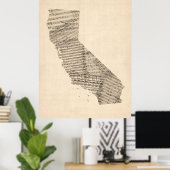 Poster Carte de musique Old Sheet de Californie (Bureau à domicile)