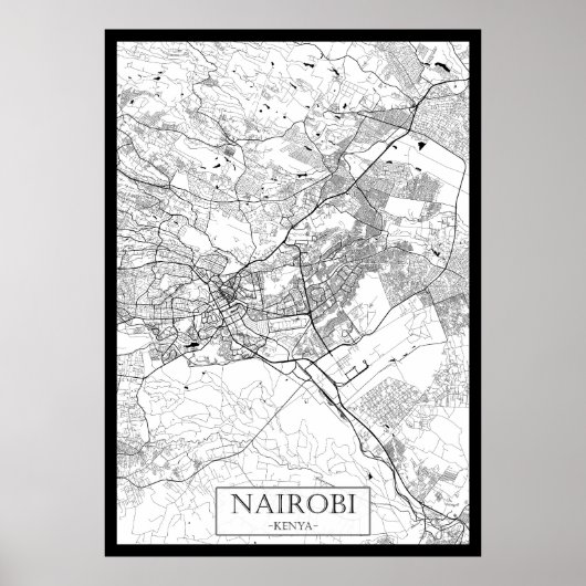 Poster Carte de Nairobi Kenya (Devant)