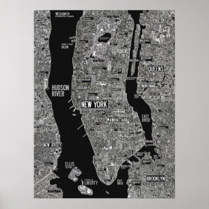 Poster Carte de New York dessinée à la main noir blanc