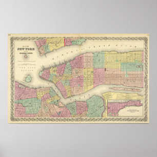 Poster Carte de New York et des villes adjacentes