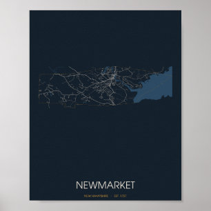 Poster Carte de Newmarket, New Hampshire (la nuit)