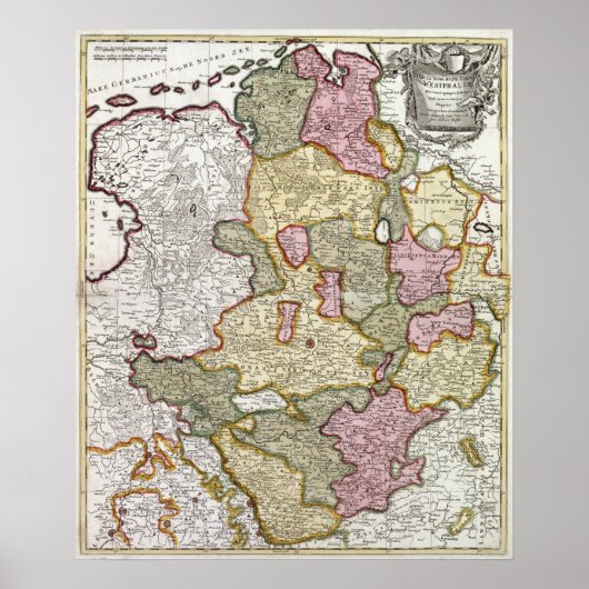 Poster Carte de Niederrhein-Westfalen (Devant)