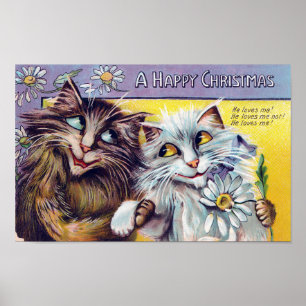 Poster Carte de Noël Chat Heureux, Louis Wain