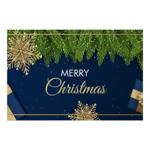 Poster Carte de Noël Flocons de Neige Dorés,Joyeux Noël