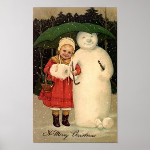 Poster Carte de Noël pour enfants et neiges