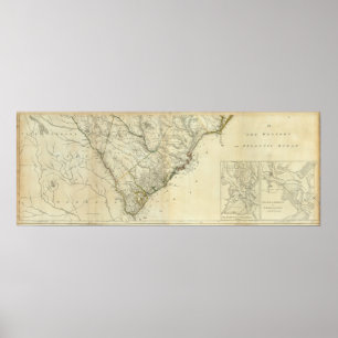 Poster Carte de nord et de Caroline du Sud