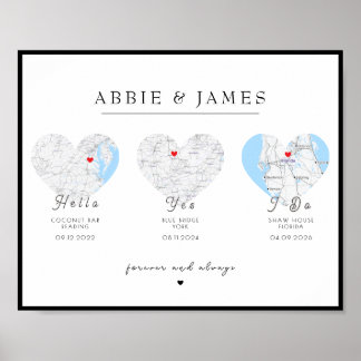 Poster Carte de notre parcours d'amour pour l'anniversair