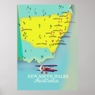 Poster Carte de Nouvelle-Galles du Sud Australie