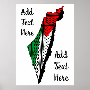 Poster Carte de Palestine avec drapeau et Motif Keffiyeg