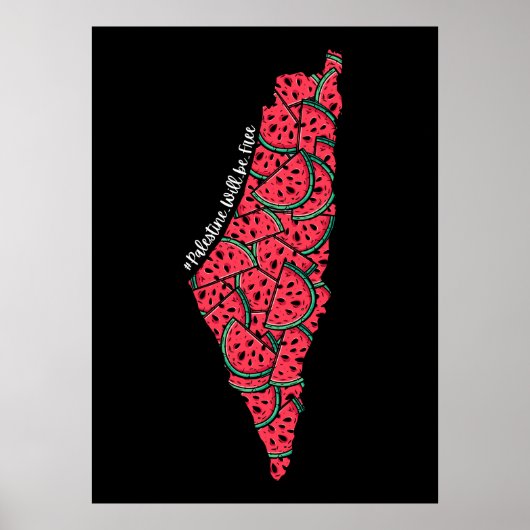 Poster Carte de Palestine remplie de pastèques | Palestin (Devant)