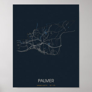Poster Carte de Palmer Massachusetts (la nuit)