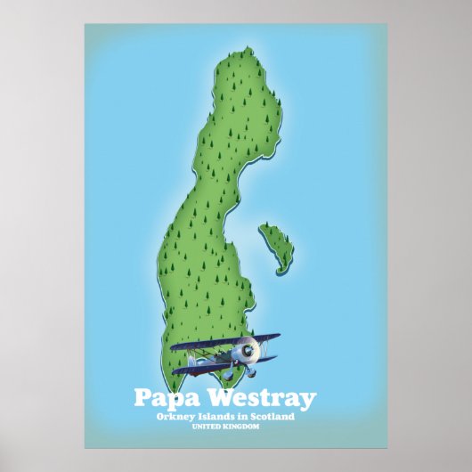 Poster Carte de Papa Westray Écosse. (Devant)