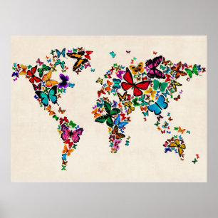 Poster Carte de papillons du monde