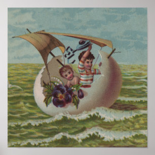 Poster Carte de Pâques vintage Enfants voile