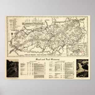 Poster Carte de parc national de Great Smoky Mountains