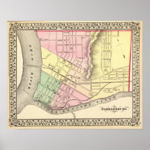 Poster Carte de Parkersburg, Virginie-Occidentale